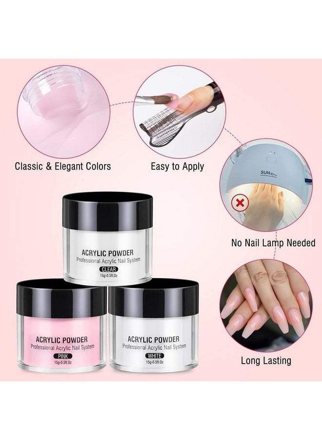 Ruby Face RUBYFACE Acrylic Powder Set, 30g Professional Acrylic Nail Powder System for Acrylic Nails Extension,Nail Art (Pink, White, Clear, Pack Of 3) - Image 2