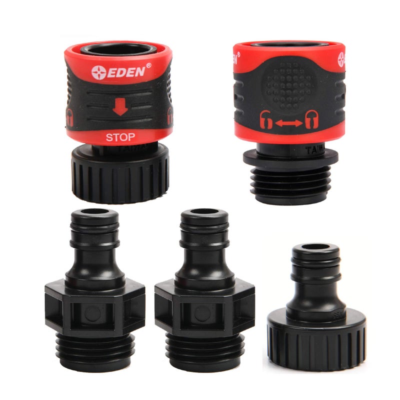 Eden 95210 Premium Garden Hose Quick Connect Set | 5-Piece Snap & Lock Fittings with Water Stop & Secure Twist-Lock Design - Image 1