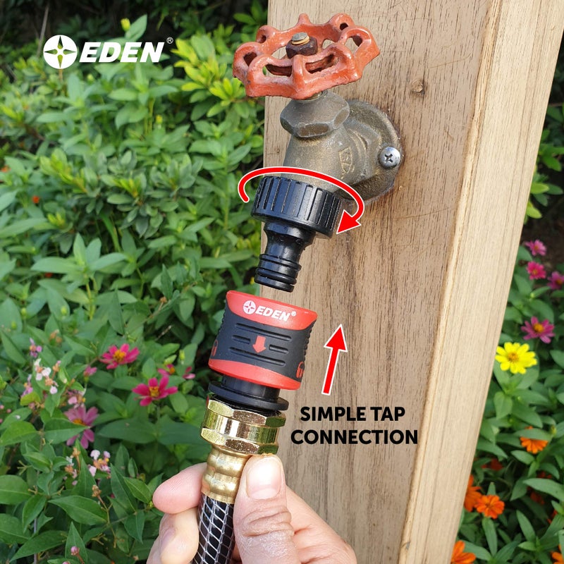 Eden 95210 Premium Garden Hose Quick Connect Set | 5-Piece Snap & Lock Fittings with Water Stop & Secure Twist-Lock Design - Image 3