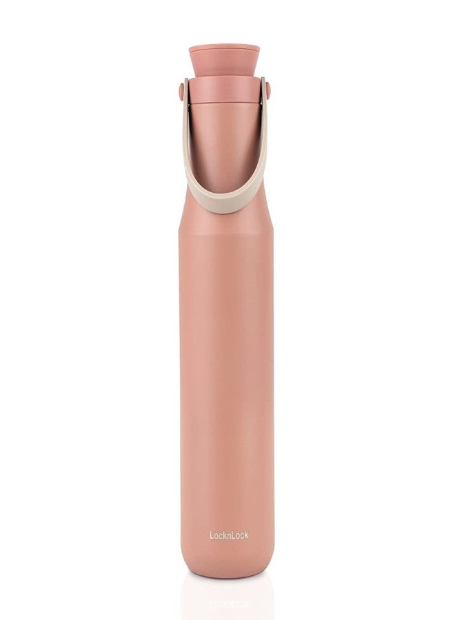 LocknLock زجاجة لوكن لوك ميترو مزدوجة الجدار معزولة من الفولاذ المقاوم للصدأ مع مقبض سيليكون، 24 أونصة، وردي - Image 1