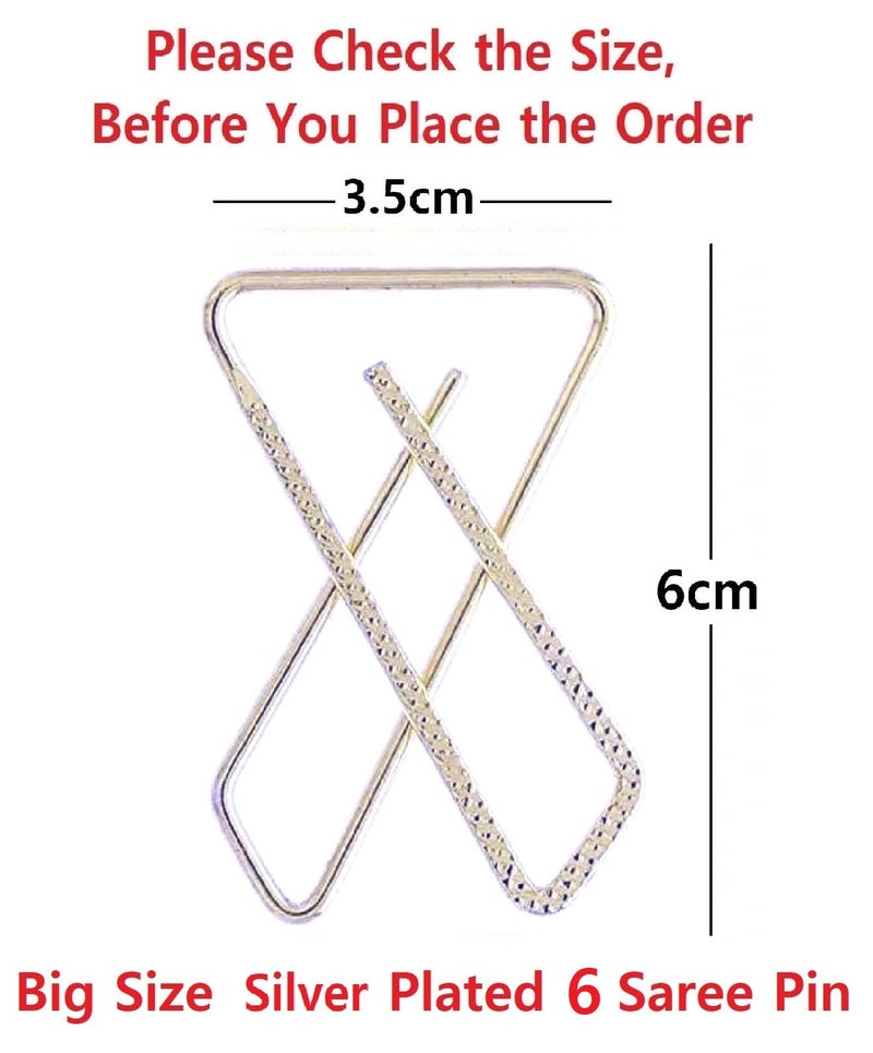 VAMA FASHIONS Silver Plated X Saree Pin Anti Tarnish Clip on Sarees Pleats Brooch Coat Dress Gown Shawl Bridal Safety Pins for Women & girl (Silver Saree Pin) - Image 4