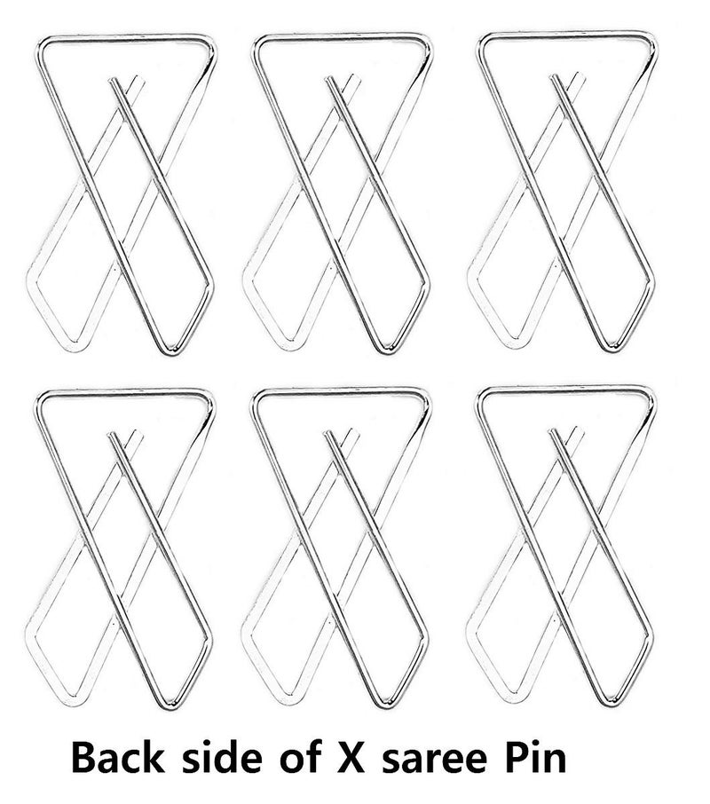 VAMA FASHIONS Silver Plated X Saree Pin Anti Tarnish Clip on Sarees Pleats Brooch Coat Dress Gown Shawl Bridal Safety Pins for Women & girl (Silver Saree Pin) - Image 3