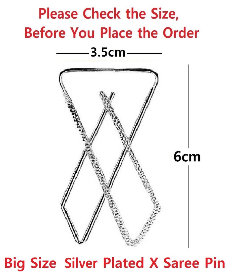 VAMA FASHIONS Silver Plated X Saree Pin Anti Tarnish Clip on Sarees Pleats Brooch Coat Dress Gown Shawl Bridal Safety Pins for Women & girl (Silver Saree Pin) - Image 2