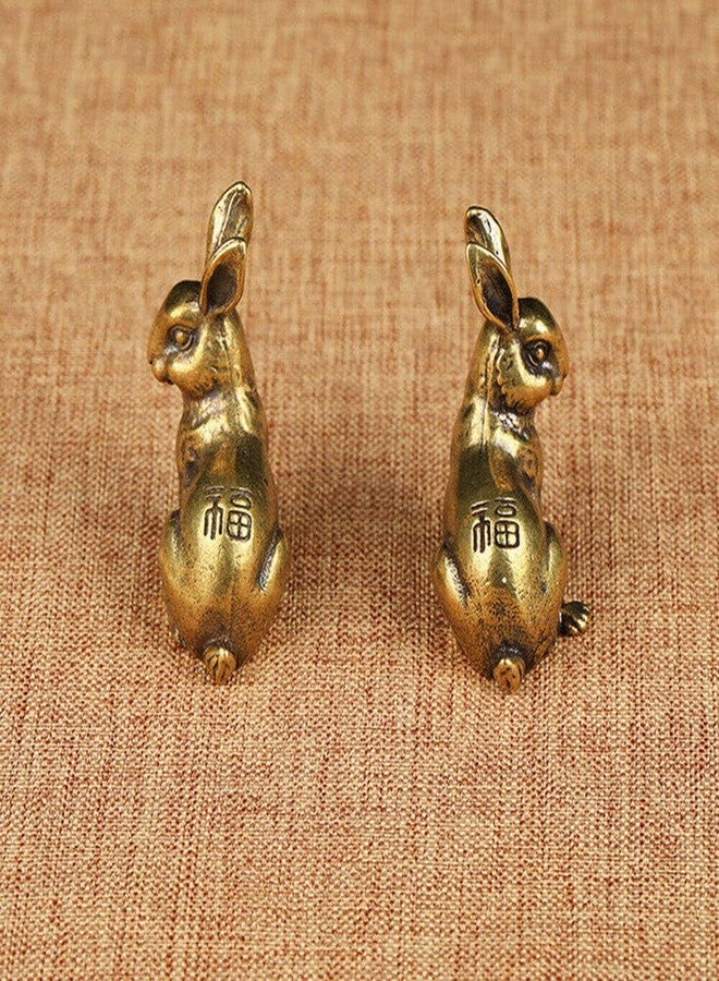 TEAMWILL تمثال أرنب صغير من النحاس الأصفر من TEAMWILL، زينة منزلية، تماثيل حيوانات منزلية، زوج واحد - Image 4