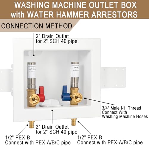Lingmfg [1 Piece] Lingmfg Washing Machine Outlet Box PEX Crimp with Hammer Arrestors and 2 inch Outlet Drain, 1/2 inch Crimp PEX 1807, Connection 3/4 inch Washing Machine Hoses - Image 3