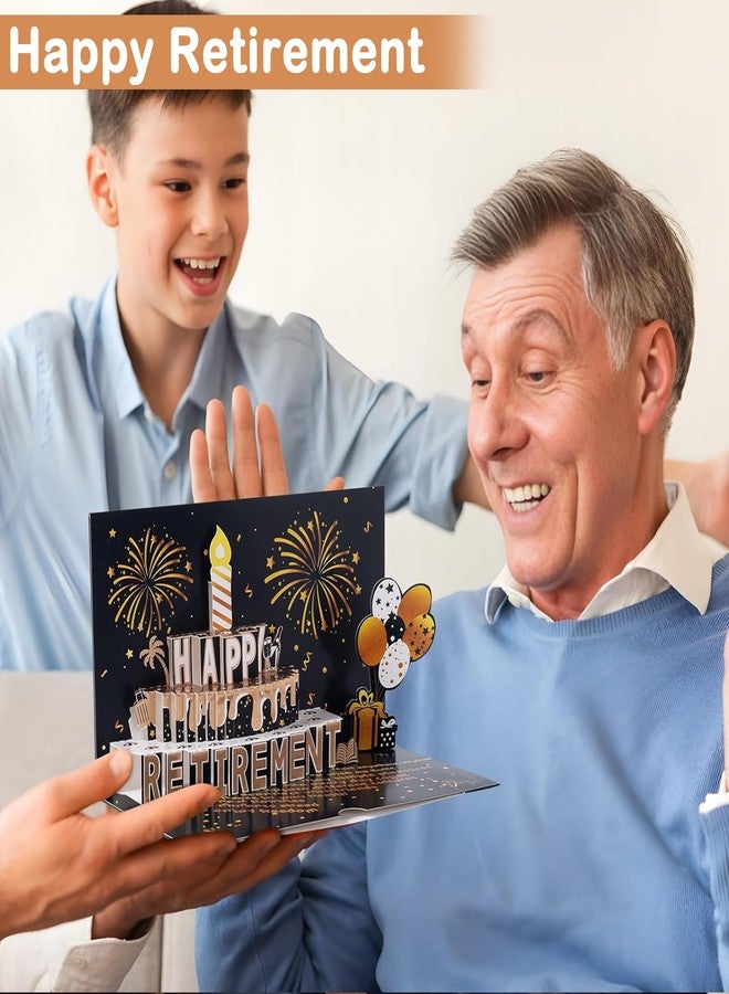 Airpark 3D Pop Up Retirement Card with Cake, Retirement Gift for Woman and Men, Happy Retirement Card for Women with Envelope（Black） - Image 3