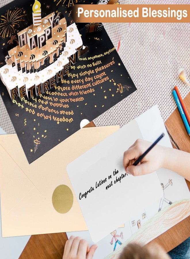 Airpark 3D Pop Up Retirement Card with Cake, Retirement Gift for Woman and Men, Happy Retirement Card for Women with Envelope（Black） - Image 5