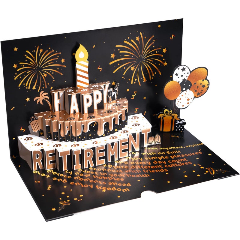 Airpark 3D Pop Up Retirement Card with Cake, Retirement Gift for Woman and Men, Happy Retirement Card for Women with Envelope（Black） - Image 1