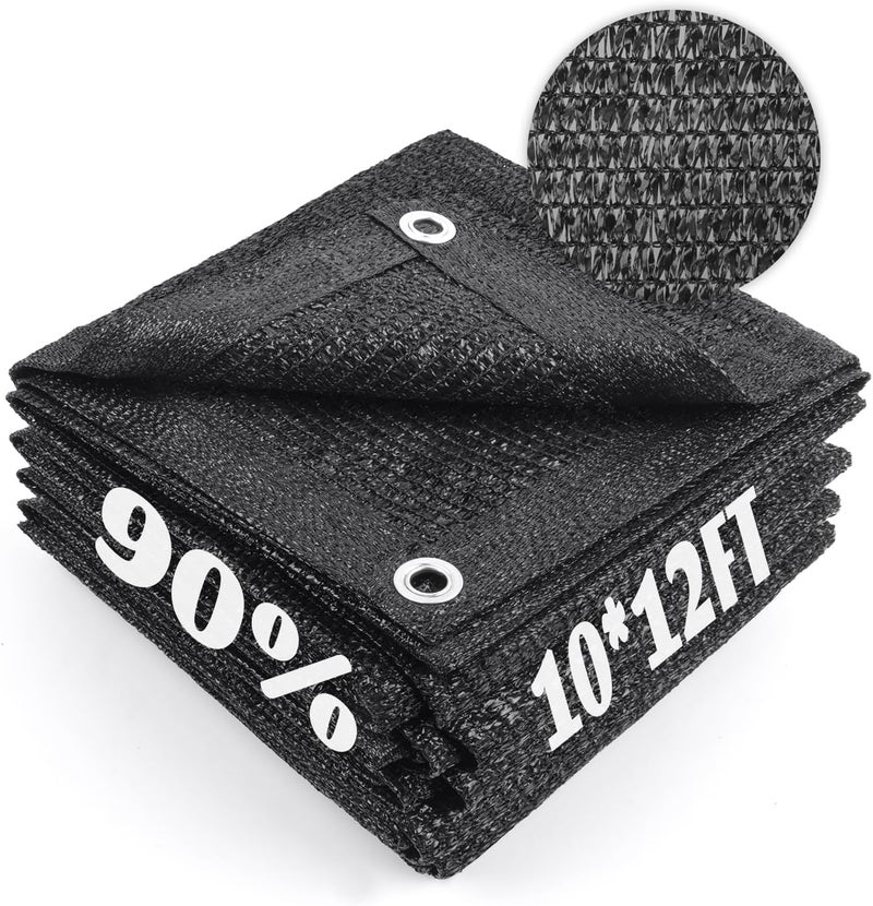 Cool Area منطقة كول 90% قماش تظليل شمسي شبكي مع حلقات معدنية لتغطية النباتات 10×12 قدم مظلة فناء برجولة حديقة بيت أسود مرآب سيارات بيت كلاب أسود - Image 1