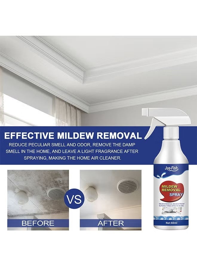 JUE-FISH Mildew Removal Spray With Towel And Brush, All Purpose Household Cleaner Spray, Suitable For Walls,Tiles, Floors, Sinks, Bathtubs And Toilets, Spray Cleaner For Ceiling, 60ML - Image 2