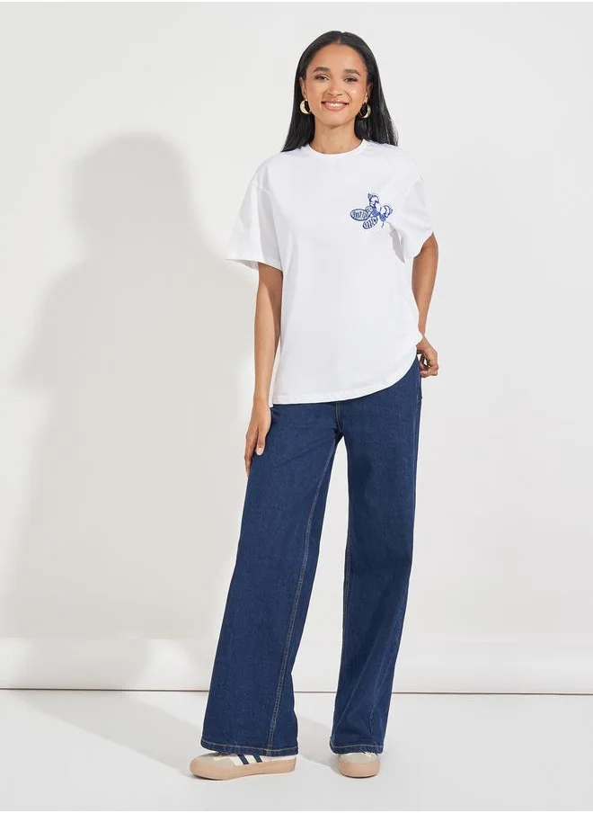 Styli Oversized Butterfly Graphic T-Shirt with Dropped Shoulder