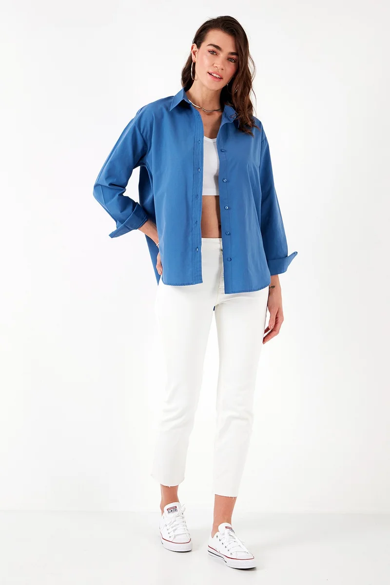 Lela Cotton Regular Fit Short Front Long Back Oval Cut Shirt Women's Shirt CF25S163867