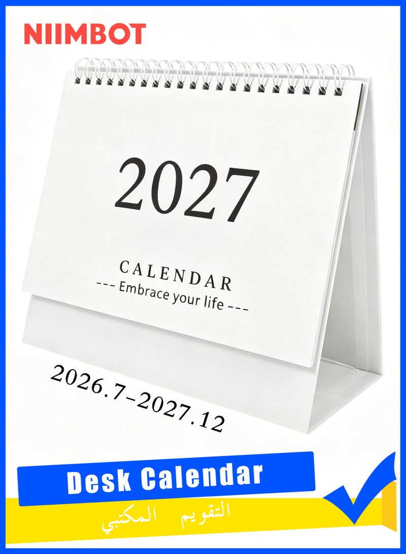 NIIMBOT Desk Calendar 2026-2027, Small Standing Flip Calendar for Desk, Compact Monthly Planner from July 2026 to December 2027, White Tabletop Calendar with Thick Paper for Office School Home Use, Practical Scheduling and Organizing Gift for Students and Professionals - Image 1