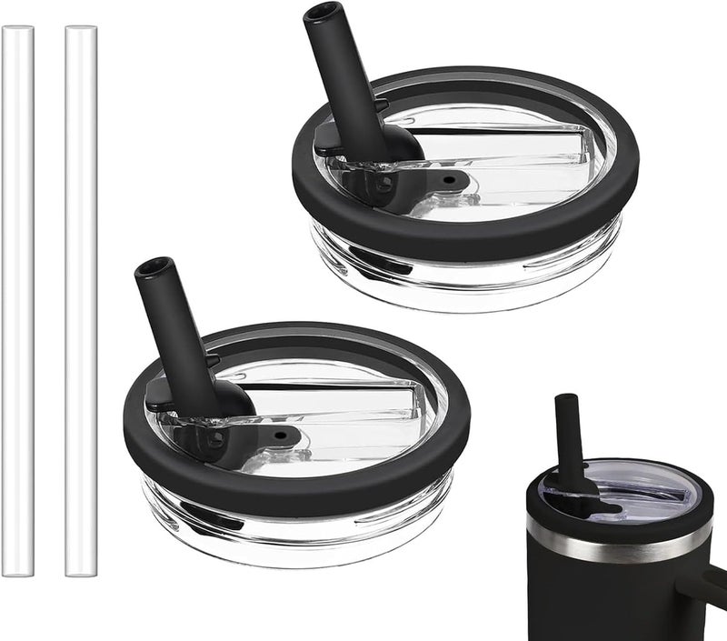 Bnoname 2 Pack 30 oz Tumbler Flip Straw Lid Replacement Compatible for Stanley Quencher, Leak Proof Lid Replacement for 30 OZ Stanley H2.0 FlowState Tumbler,Spill Proof Splash Reusable (Black) - Image 1
