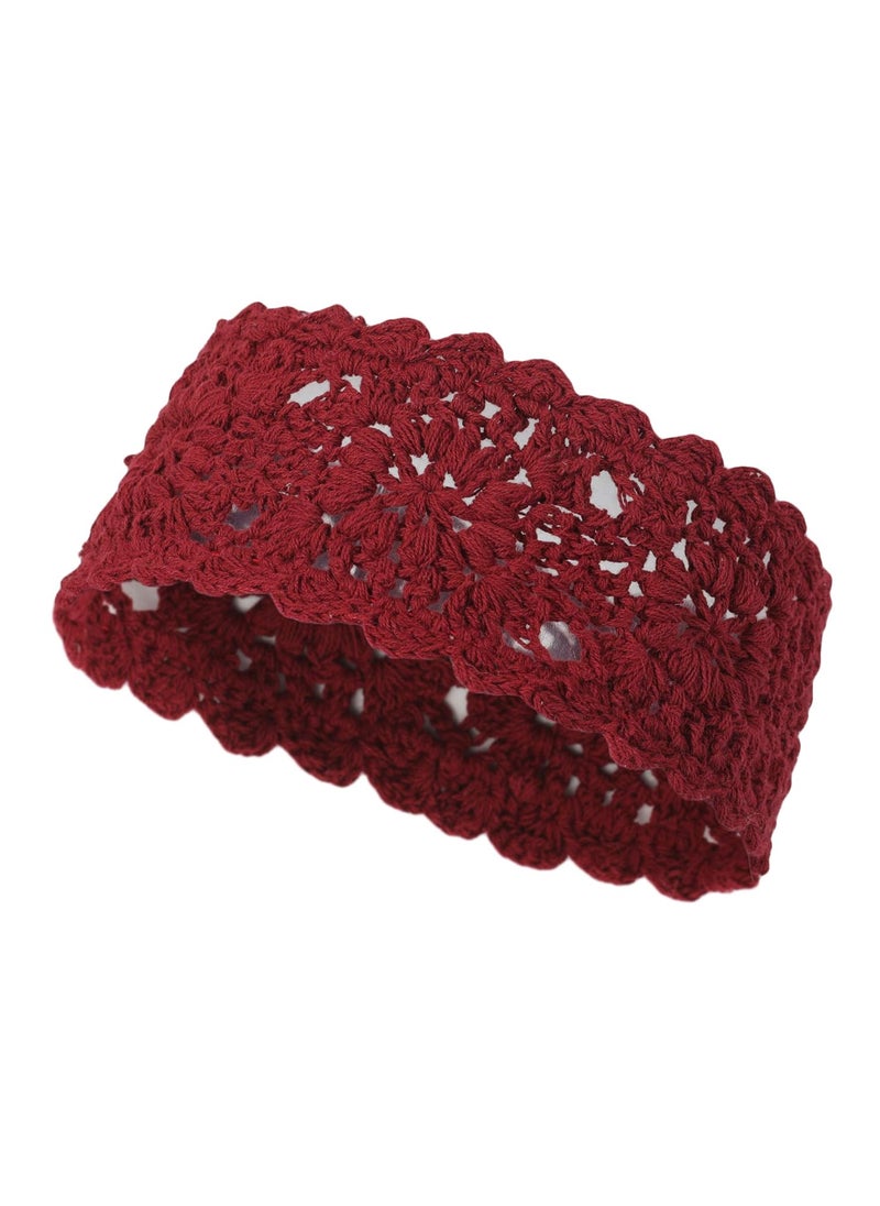 ZLYC ZLYC Women Headband Handmade Crochet Knit Boho Flower Hair Bands Crochet Burgundy 