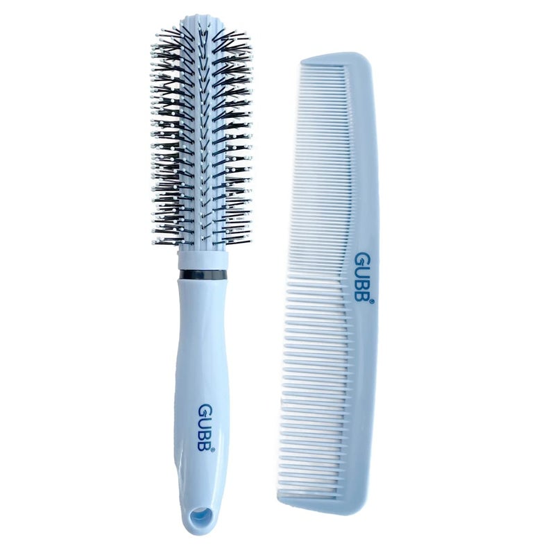 GUBB Grooming Stylish Combo of Round Rolling Curling Roller Comb Hair Brush Half Coarse and Half Fine General Grooming Comb Blue - Image 1