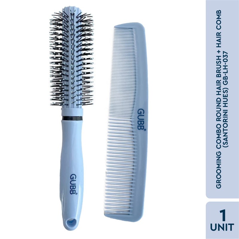 GUBB Grooming Stylish Combo of Round Rolling Curling Roller Comb Hair Brush Half Coarse and Half Fine General Grooming Comb Blue - Image 2