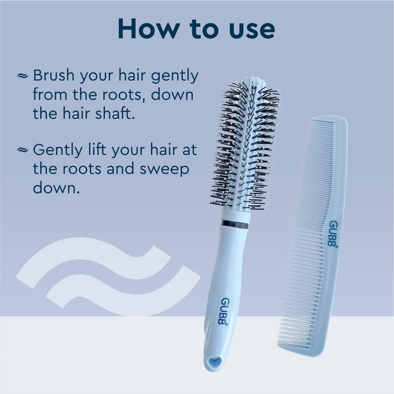 GUBB Grooming Stylish Combo of Round Rolling Curling Roller Comb Hair Brush Half Coarse and Half Fine General Grooming Comb Blue - Image 5