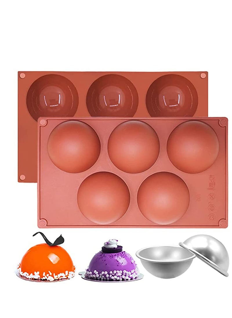 SYOSI - Chocolate Silicone Mould Sphere ound Baking Mold Extra Large non-stick 5-Cavity Semi Sphere Silicone Molds, 1 Packs Cocoa Bomb Ball Molds, Making Hot Chocolate Bomb, Dome Mouse - Image 1