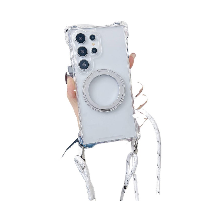 MagSafe Samsung Galaxy S24 Plus Drop Protection Silicone with Lanyard and Kickstand in Clear for Daily Use - Image 1