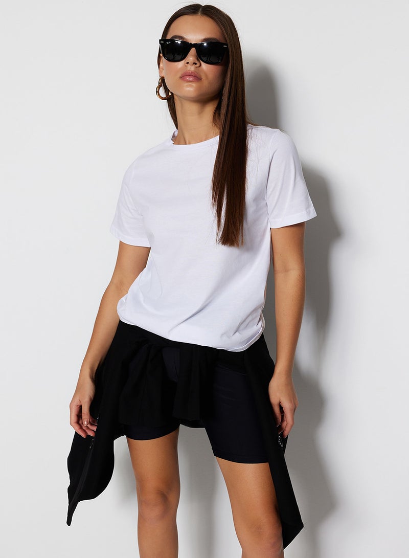 trendyol White 100% Cotton Regular/Normal Pattern Short Sleeve Basic Crew Neck Knitted T-Shirt TWOSS23TS00000 - Image 1