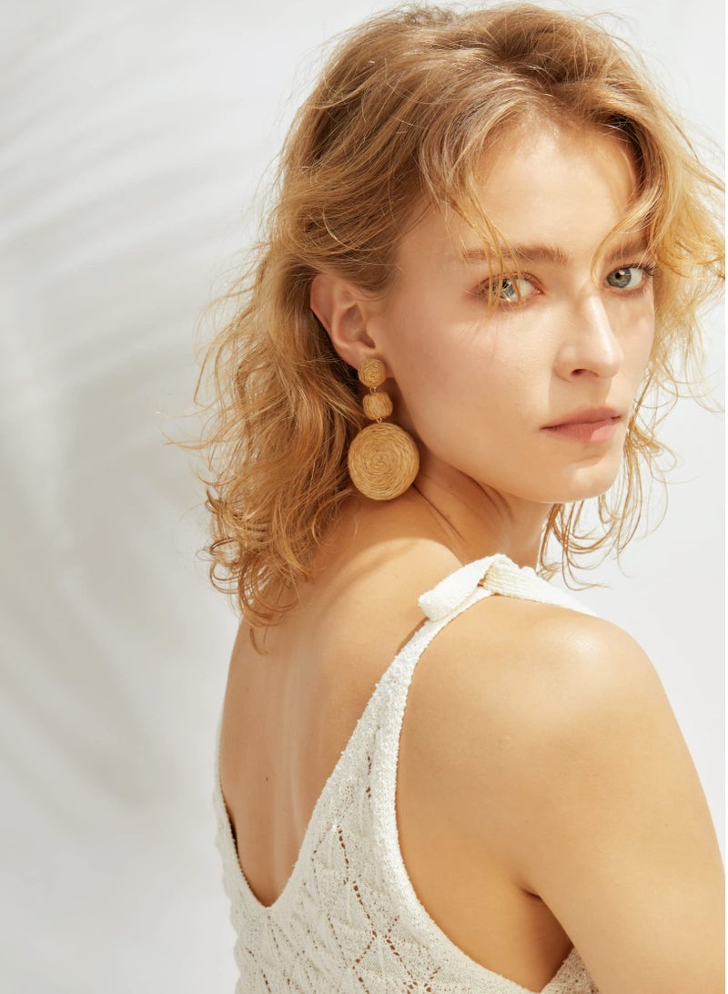 Handmade Boho Raffia Ball Earrings for Women - Statement Round Drop Earrings for Summer Beach Vacations, Stylish Fashion Jewelry for Girls and Women. - Image 2