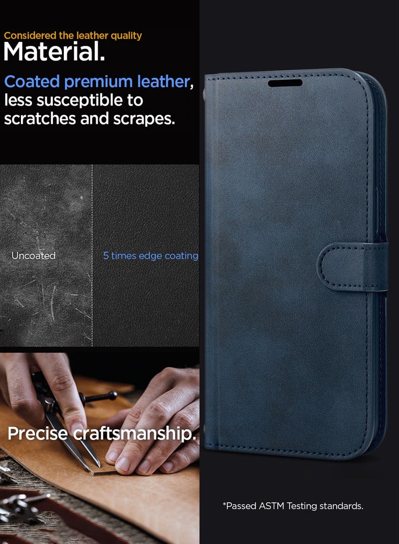 Spigen Wallet S Pro for iPhone 15 Pro Case Cover Premium Leather with Wrist Strap/Body Strap - Navy - Image 3