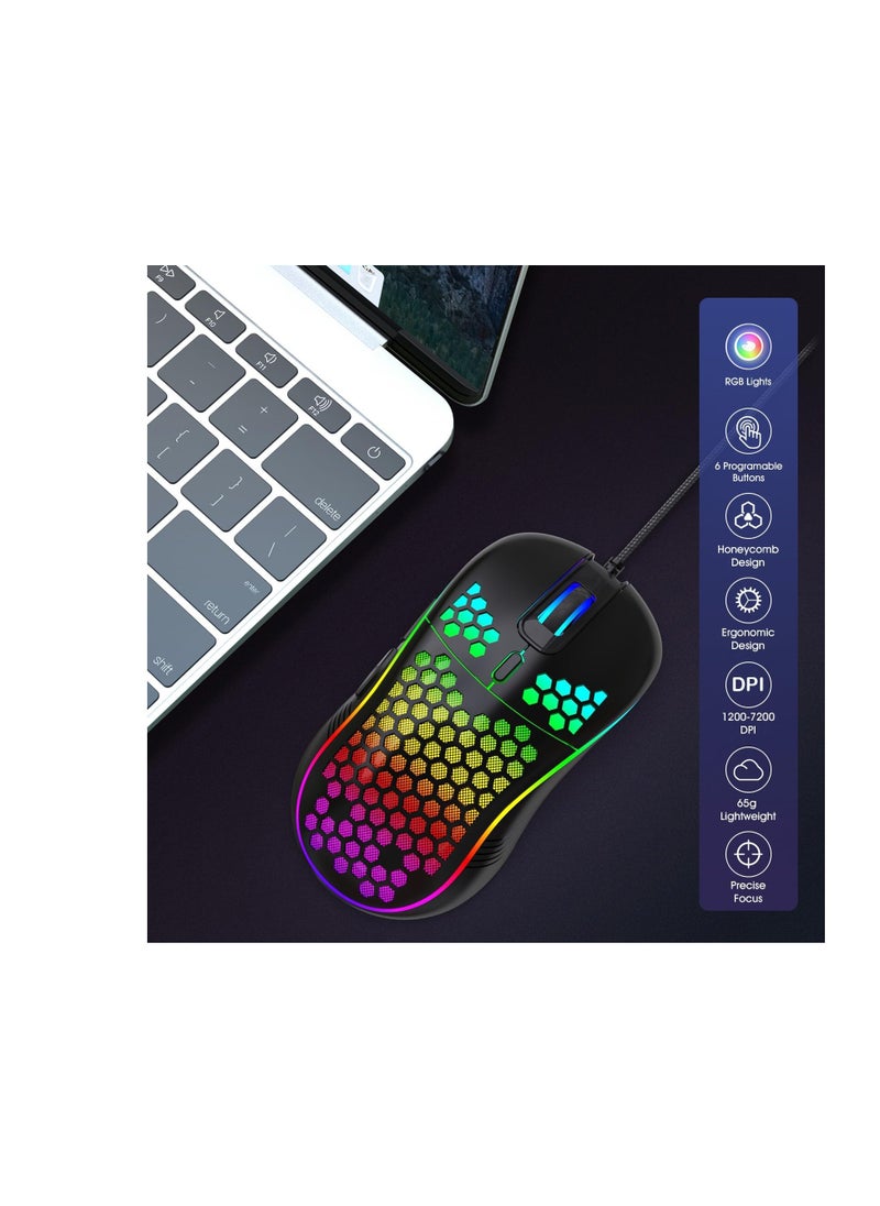 Generic Wired Gaming Mouse, RGB Backlight and 7200 Adjustable DPI, Ergonomic Lightweight USB Computer Mouse with HD Sensor for Windows PC and Laptop, Aso  - Image 3