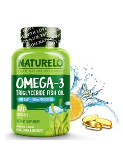 NATURELO Burpless Omega 3 Fish Oil Supplement 120 Softgels, 4 Months Supply 