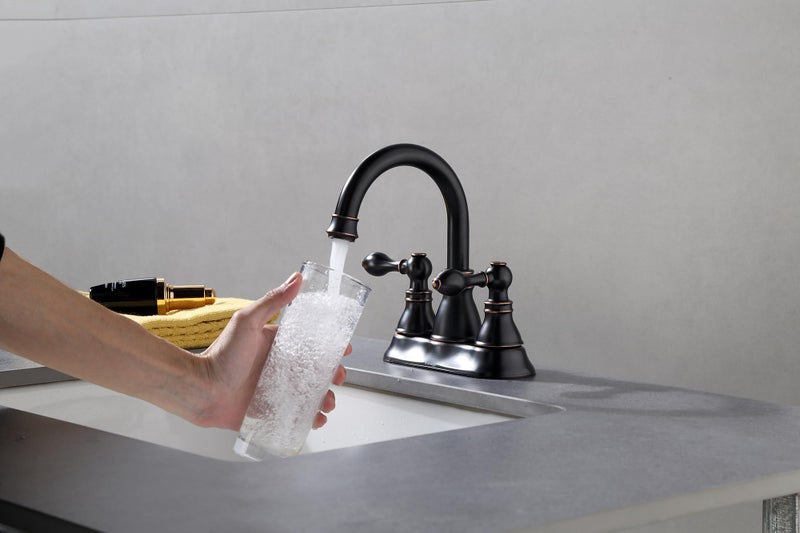 Derengge 2 Handle Oil Rubbed Bronze Bathroom Sink Faucet With Overflow Pop Up Drain  3 Hole Faucet Faucet 360 Swivel Spout 4 Inch Centerset Lavatory Faucet F-4501-Nb - Image 3