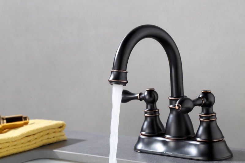 Derengge 2 Handle Oil Rubbed Bronze Bathroom Sink Faucet With Overflow Pop Up Drain  3 Hole Faucet Faucet 360 Swivel Spout 4 Inch Centerset Lavatory Faucet F-4501-Nb - Image 4