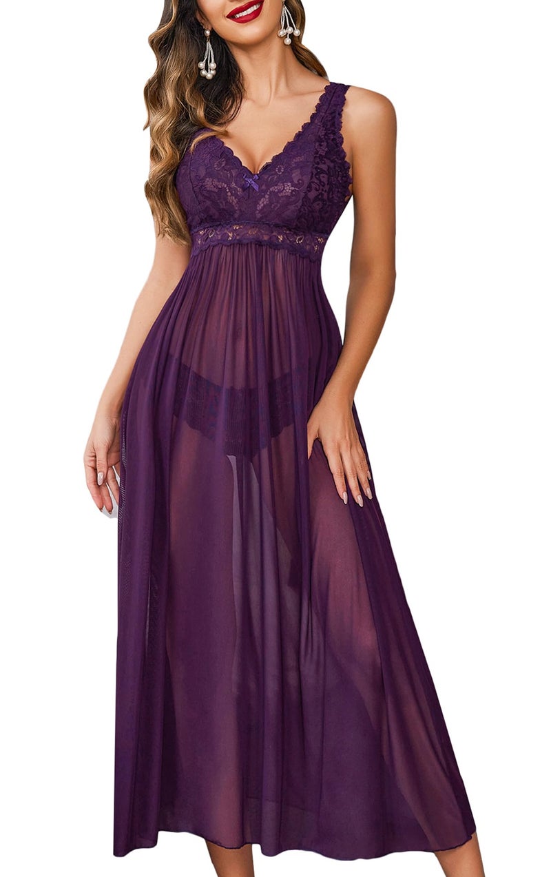 Avidlove Purple Women Sexy Lingerie Babydoll Lace Sleepwear Mesh Chemise Boudoir Nighty - Image 1