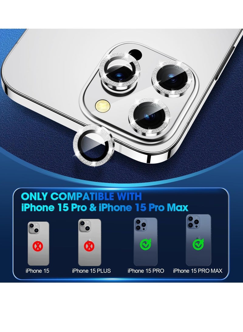 واقي عدسة كاميرا iPhone 15 Pro - iPhone 15 Pro Max، غطاء كاميرا من الزجاج المقوى 9H، واقي شاشة بحلقة معدنية فردية لهاتف iPhone 15 Pro مقاس 6.1 بوصة iPhone 15 Pro Max مقاس 6.7 بوصة [لامع] (أبيض - Image 2