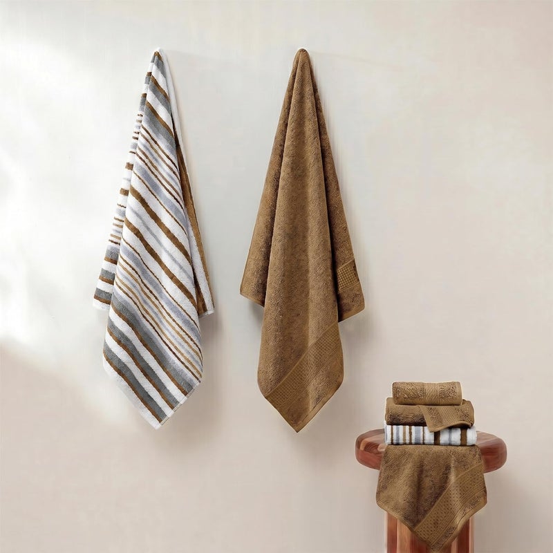 Pax 6-Piece Reversible Yarn Dyed Jacquard Towel Set - Bath Towels, Hand Towels, & Washcloths - Super Absorbent & Quick Dry - 100% Combed Cotton, Mustard - Image 2