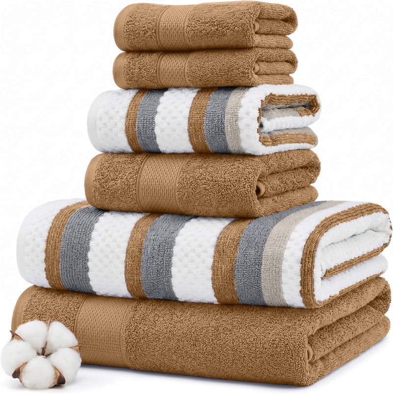 Pax 6-Piece Reversible Yarn Dyed Jacquard Towel Set - Bath Towels, Hand Towels, & Washcloths - Super Absorbent & Quick Dry - 100% Combed Cotton, Mustard - Image 1