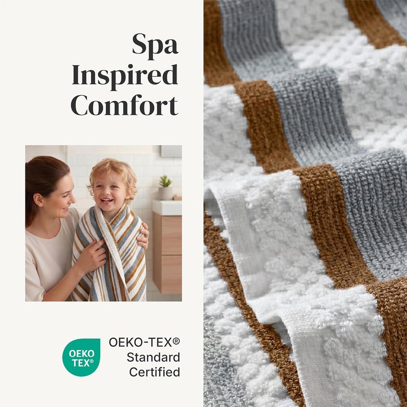 Pax 6-Piece Reversible Yarn Dyed Jacquard Towel Set - Bath Towels, Hand Towels, & Washcloths - Super Absorbent & Quick Dry - 100% Combed Cotton, Mustard - Image 4