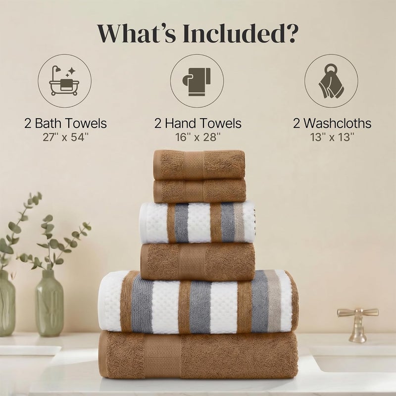 Pax 6-Piece Reversible Yarn Dyed Jacquard Towel Set - Bath Towels, Hand Towels, & Washcloths - Super Absorbent & Quick Dry - 100% Combed Cotton, Mustard - Image 3