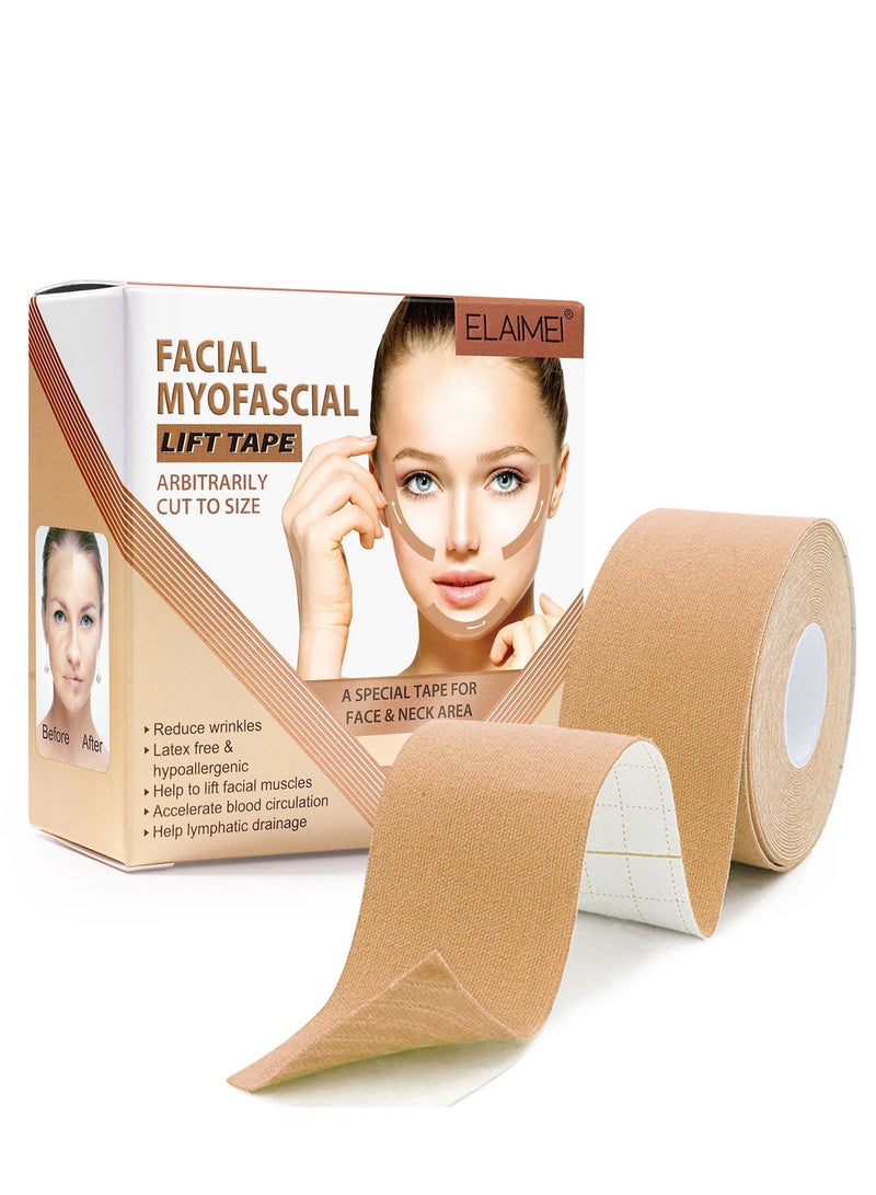 Elaimei Facial Myofascial Lift Tape, Face Lift Tape, Rolls Anti Wrinkle Facial Tapes for Face Lifting, Face Toning Belts, Anti Wrinkle Patches, Neck Lift Tape Unisex For Firming and Tightening Skin 5m*2.5cm - Image 1