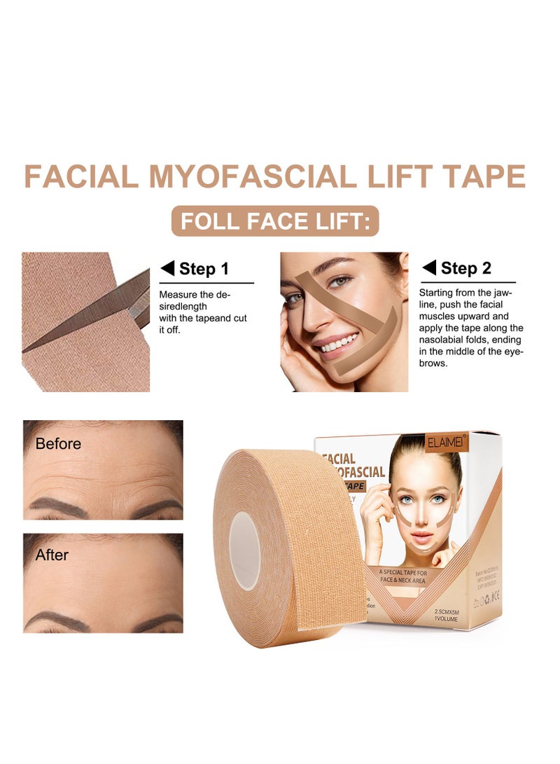 Elaimei Facial Myofascial Lift Tape, Face Lift Tape, Rolls Anti Wrinkle Facial Tapes for Face Lifting, Face Toning Belts, Anti Wrinkle Patches, Neck Lift Tape Unisex For Firming and Tightening Skin 5m*2.5cm - Image 2