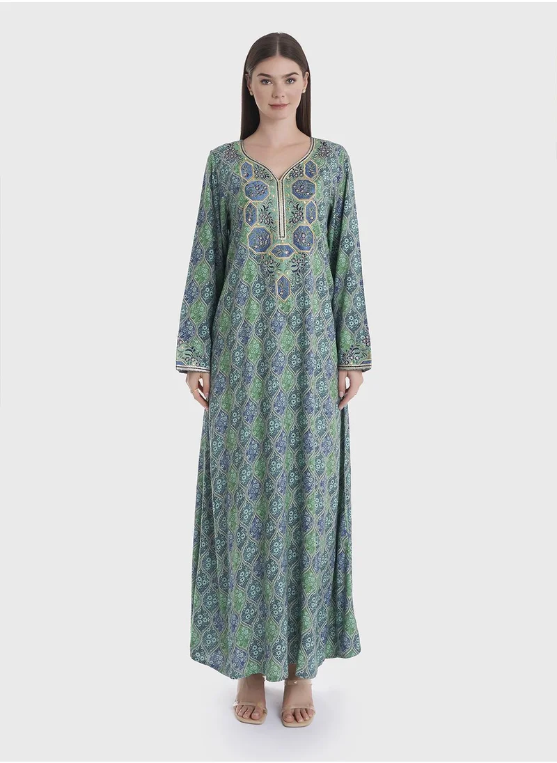 KASHKHA Rayon Printed Jalabiya