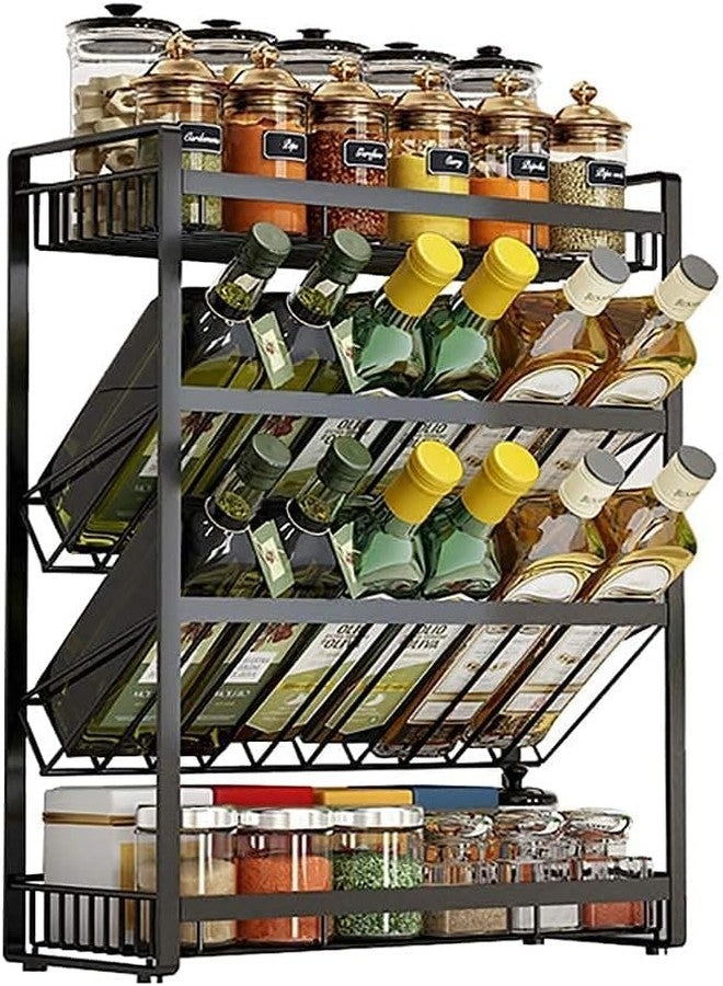 SUNBEET Spice Rack, Spice Rack, 4-Tier Spice Rack, Kitchen Countertop Organizer and Storage, Free Standing Drawer Organizer for Pantry, Cabinet, Countertop, Black - Image 1