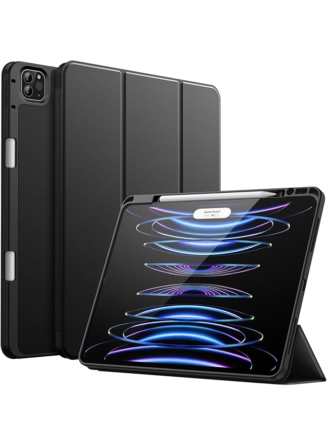 جي تيك حافظة لجهاز ايباد برو 12.9 انش الجيل السادس والخامس موديل 2022 2021 مع حامل قلم يدعم شحن القلم الثاني، غطاء رفيع للكمبيوتر اللوحي مع ظهر ناعم من مادة TPU مع خاصية الاستيقاظ التلقائي والنوم، لون اسود - Image 1