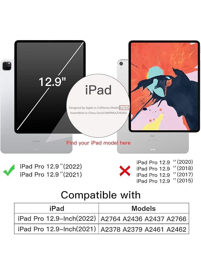 جي تيك حافظة لجهاز ايباد برو 12.9 انش الجيل السادس والخامس موديل 2022 2021 مع حامل قلم يدعم شحن القلم الثاني، غطاء رفيع للكمبيوتر اللوحي مع ظهر ناعم من مادة TPU مع خاصية الاستيقاظ التلقائي والنوم، لون اسود - Image 2