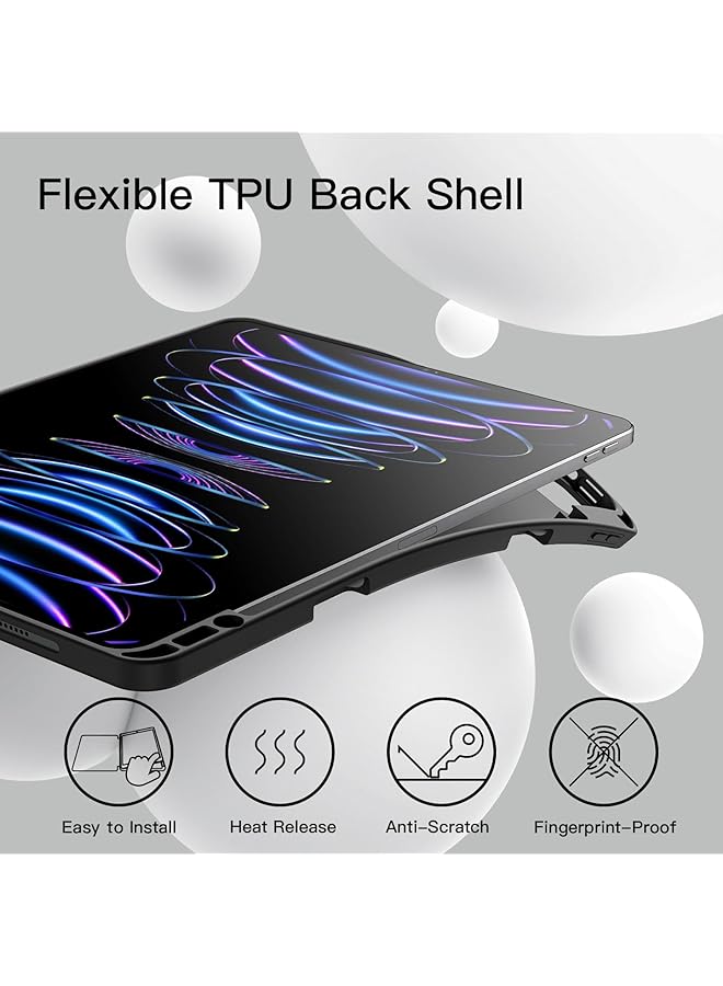 جي تيك حافظة لجهاز ايباد برو 12.9 انش الجيل السادس والخامس موديل 2022 2021 مع حامل قلم يدعم شحن القلم الثاني، غطاء رفيع للكمبيوتر اللوحي مع ظهر ناعم من مادة TPU مع خاصية الاستيقاظ التلقائي والنوم، لون اسود - Image 3