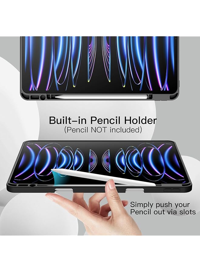 جي تيك حافظة لجهاز ايباد برو 12.9 انش الجيل السادس والخامس موديل 2022 2021 مع حامل قلم يدعم شحن القلم الثاني، غطاء رفيع للكمبيوتر اللوحي مع ظهر ناعم من مادة TPU مع خاصية الاستيقاظ التلقائي والنوم، لون اسود - Image 5