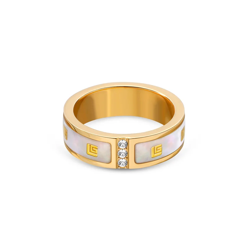 Guy Laroche Grace White mop and Gold Plated Finger Ring for Women's