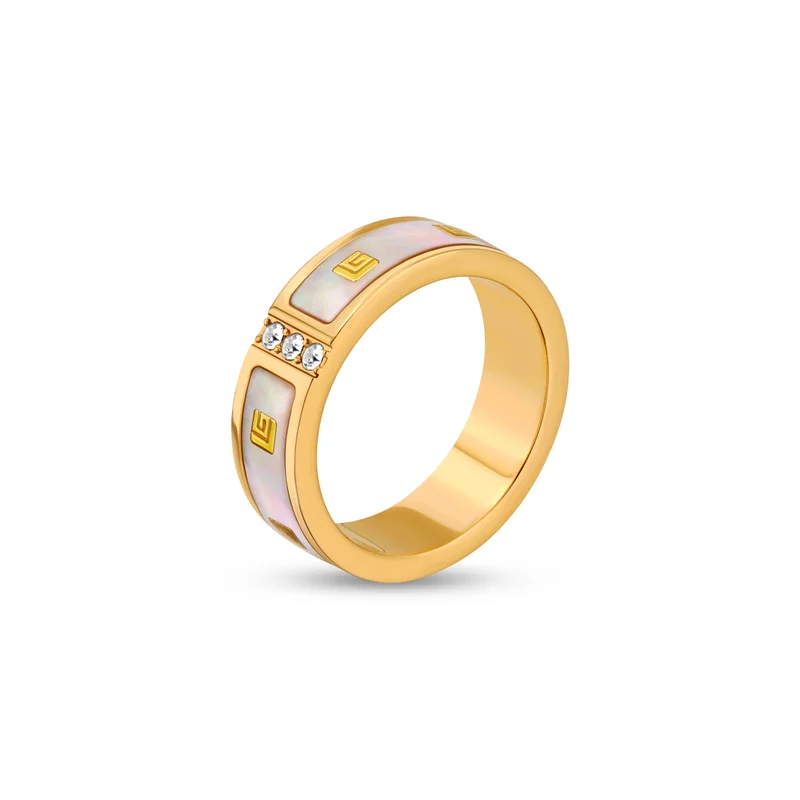Guy Laroche Grace White mop and Gold Plated Finger Ring for Women's