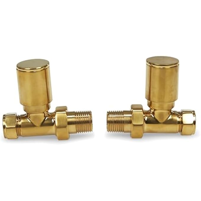 BRUSHED BRASS RADIATOR VALVES ANGLED STRAIGHT CORNER 15MM TRADITIONAL TOWEL RAIL VALVES PAIR (STRAIGHT) - Image 3