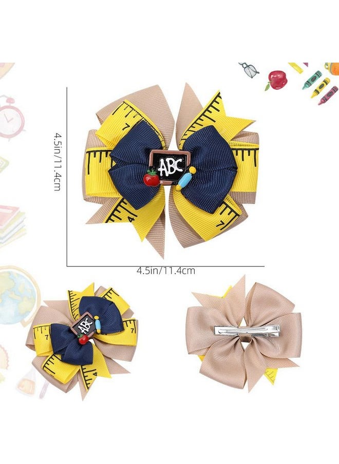 XIELIME - Back to School Bow Hair Clips for Girls, 5PCS 4.5 Inch Yellow Apple Pencil Blackboard Hair Bows Hairgrips Alligator Clips for First Day of School Hair Accessory for Toddler Kids Kindergarten Students - Image 1