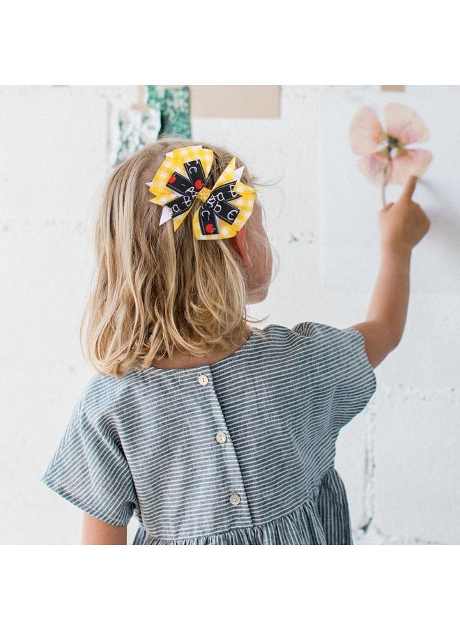 XIELIME - Back to School Bow Hair Clips for Girls, 5PCS 4.5 Inch Yellow Apple Pencil Blackboard Hair Bows Hairgrips Alligator Clips for First Day of School Hair Accessory for Toddler Kids Kindergarten Students - Image 1